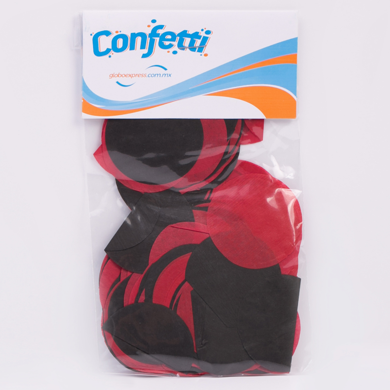 Confetti jumbo circular rojo con negro