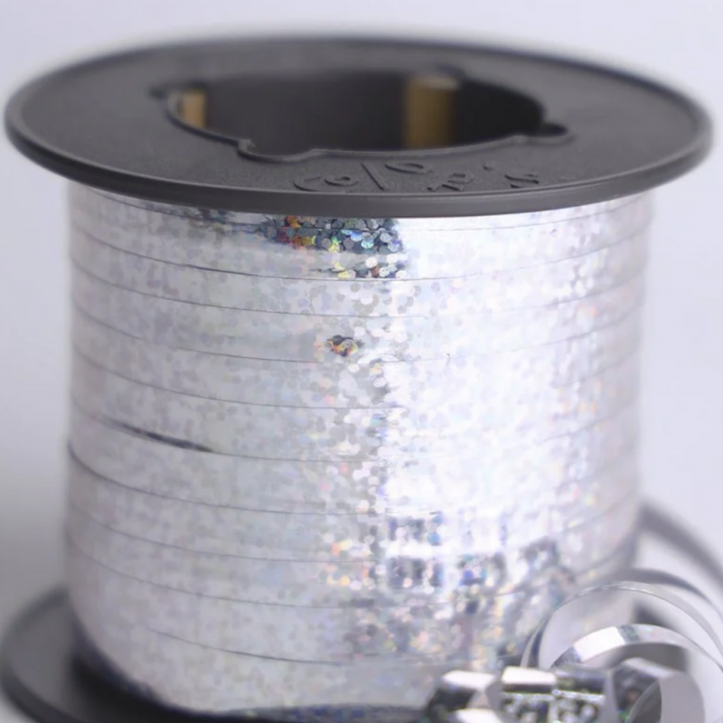 Hilo curly 100 metros plata holografico