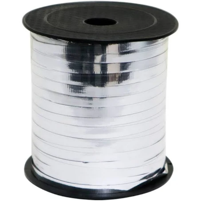 Hilo curly 100 metros plata metalico