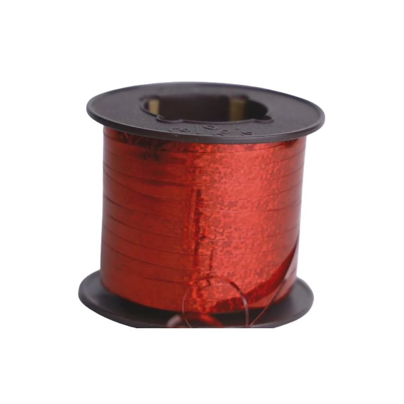 Hilo curly 100 metros rojo holografico