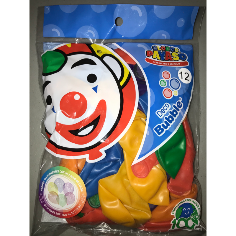 12" paquete con 50 globos DECO BUBBLE MARCA PAYASO