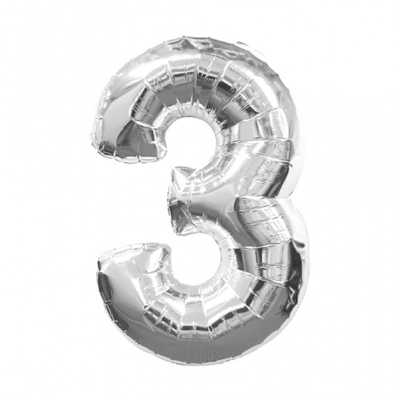 30D-0003 Globo de numero 3 color plata