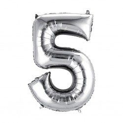 30D-0005 Globo de numero 5 color plata
