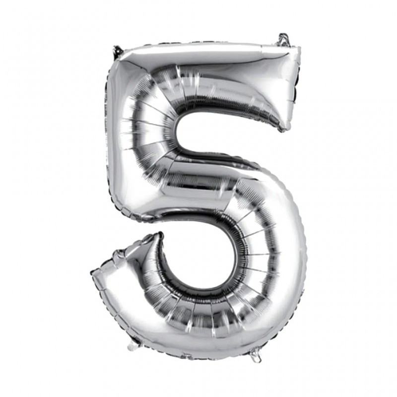 30D-0005 Globo de numero 5 color plata