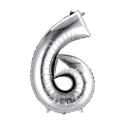 30D-0006 Globo de numero 6 color plata