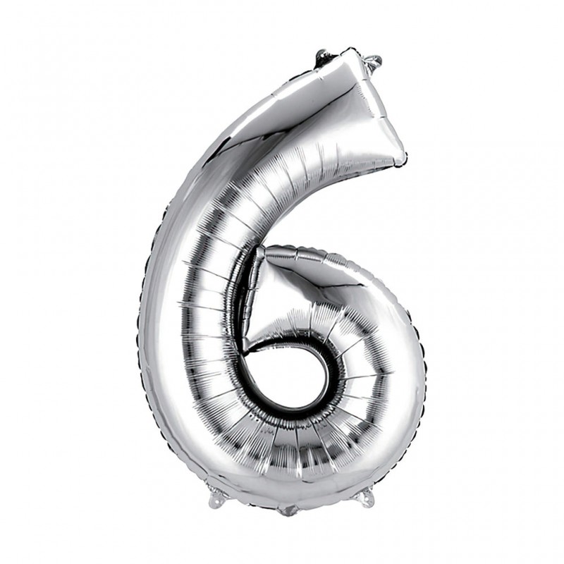 30D-0006 Globo de numero 6 color plata