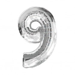 30D-0009 Globo de numero 9 color plata