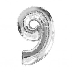 34D-0009 Globo de numero 9 color plata