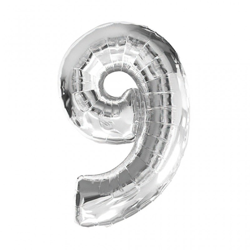 34D-0009 Globo de numero 9 color plata