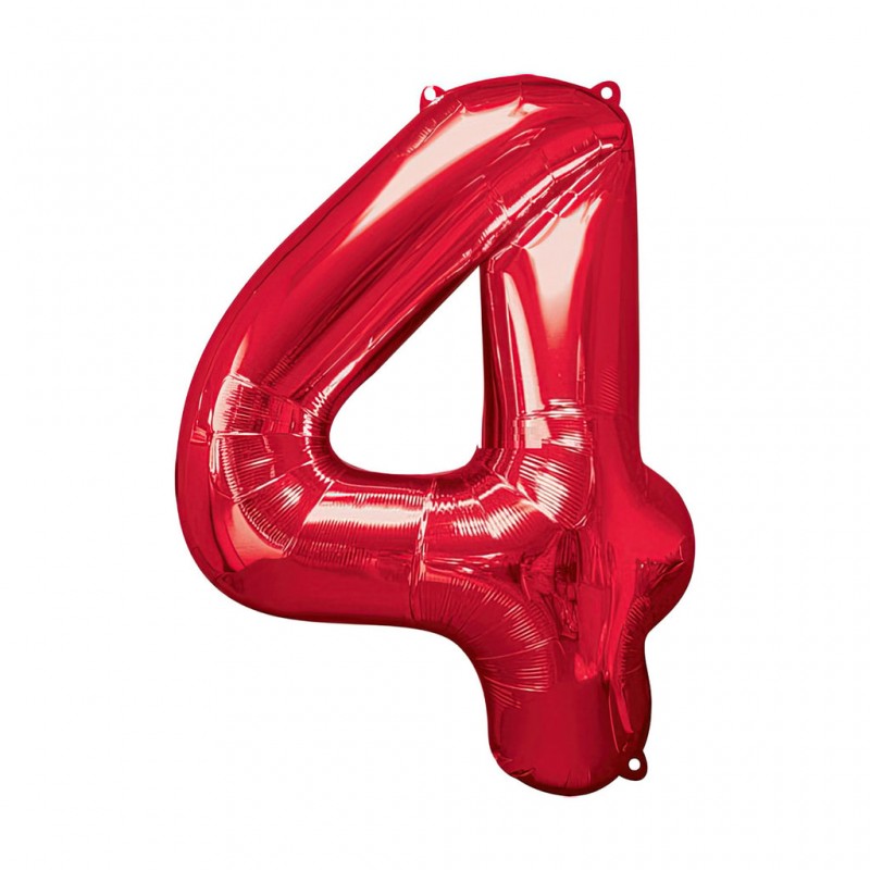 34D-0054 Globo de numero 4 color rojo