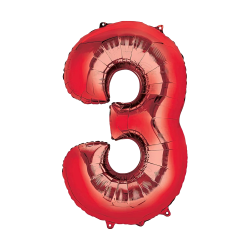 34D-0053 Globo de numero 3 color rojo