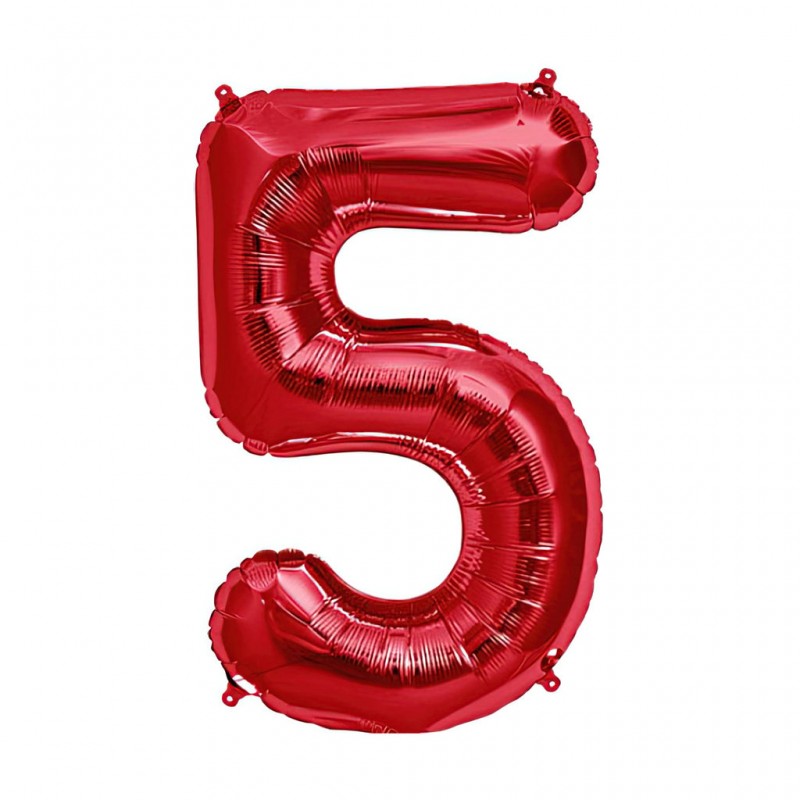 34D-0055 Globo de numero 5 color rojo